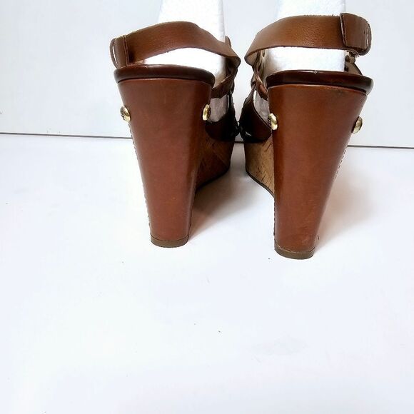 Guess Y2K Inspo Brown Leather Strappy Platform Wedge Sandals Size 9.5 - Picture 5 of 11